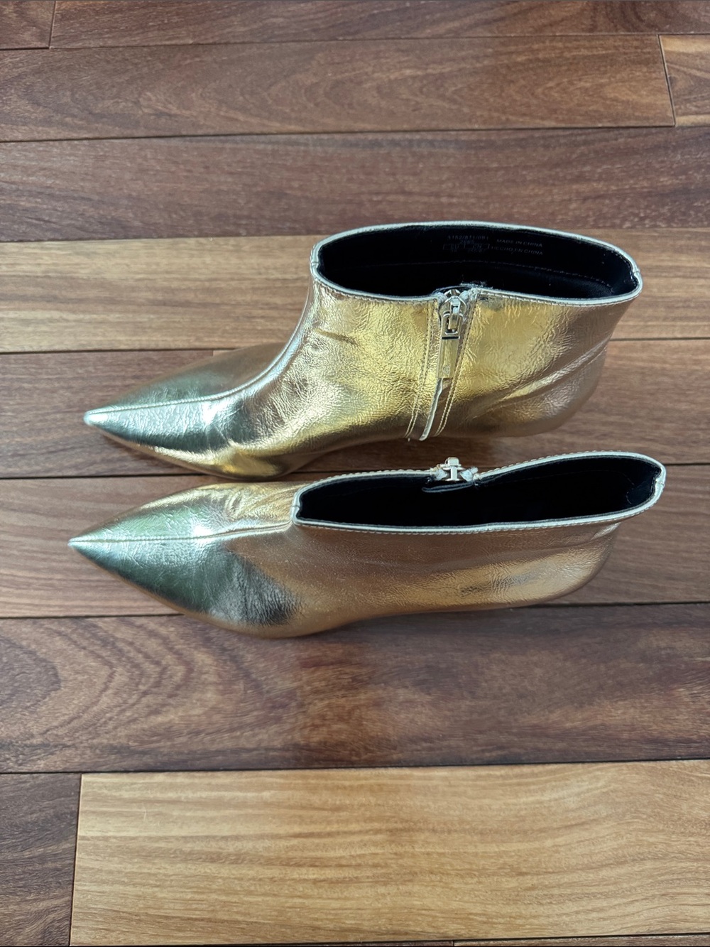 Zara Gold Pointed Toe Ankle Boots - Women's Metallic Leather Booties